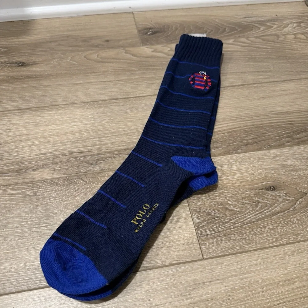 NWT Polo Ralph Lauren Blue Men's Single Classic Crew Socks with Red polo Bear